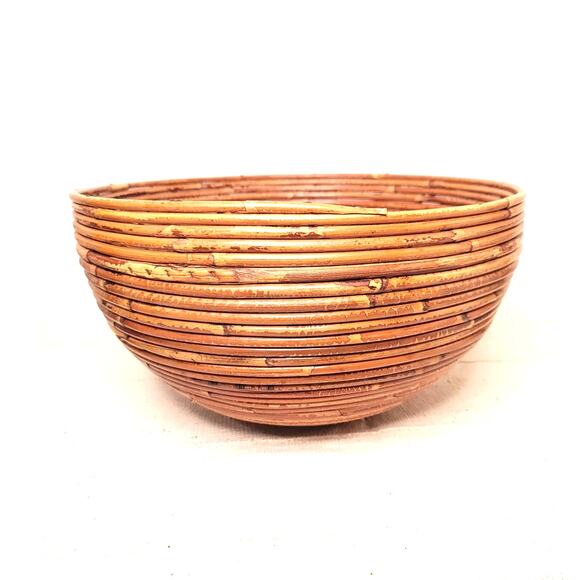 Pencil Reed Rattan Large Serving Bowl MCM Crespi Style Basket 14.5” - Picture 4 of 7